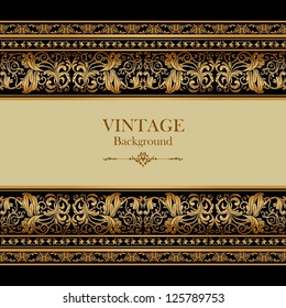 Vintage background, elegance antique, victorian gold, floral ornament, baroque frame, beautiful invitation, classical old style card, ornate page cover, label, royal luxury, ornamental pattern design