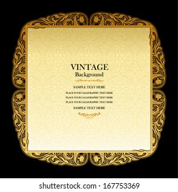 Vintage background, elegant wedding invitation card, victorian style greeting, beautiful flower shape, floral ornamental gold frame, ornate page cover, label, royal luxury ornament, pattern design