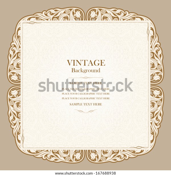 Vintage background, elegant wedding invitation\
card, victorian style greeting, beautiful flower shape, floral\
ornamental frame, ornate page cover, label, royal luxury ornament,\
pattern design