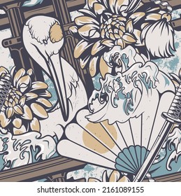 Vintage background with elements design on the Japanese theme. 