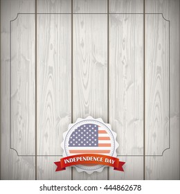 Vintage background with emblem, USA Flag and text Independence Day. Eps 10 vector file.