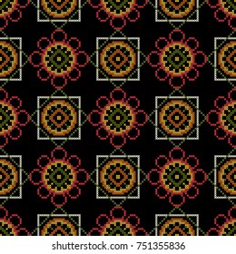 Vintage background with embroidered work vector illustration. Seamless pattern.