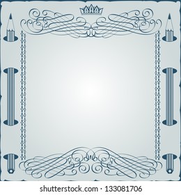 vintage background engraving frame with monogram and pencil