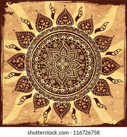 Vintage background with ethnic sun ornament