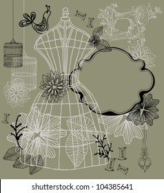 Vintage background - fashion and sewing vector illustration