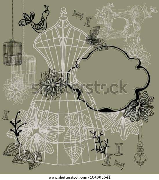 Vintage Background Fashion Sewing Vector Illustration Stock Vector ...