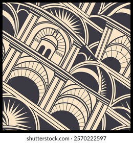 Vintage background with feathers. Vector illustration. Can be used for wallpaper, pattern fills, web page background, surface textures. Luxury floral seamless pattern in art deco style. Vector 