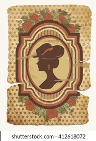 Vintage background with female silhouette, vector illustration