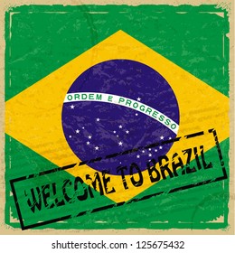 Vintage background with flag of Brazil