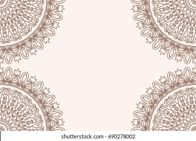 vintage background with floral mandala ornament. coffee color. Vector illustration. for greeting, invitation card.