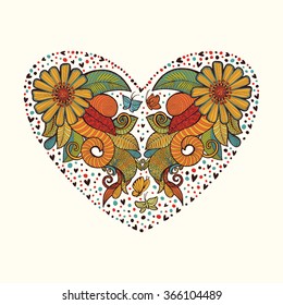 Vintage background with floral ornament.You can design cards, notebook cover and so on. Floral ornament heart shape. Valentine's day background.