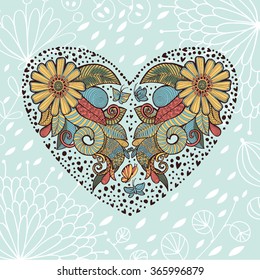 Vintage background with floral ornament, empty space the middle.You can design cards, notebook cover and so on. Floral ornament heart shape with place for your text. Valentine's day background.