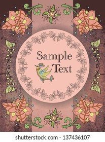 Vintage background with flowers and birds