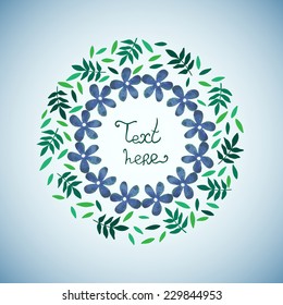 Vintage background with flowers and leaves. Watercolor paint. Nature theme. Can be used for card, invitation or some text.