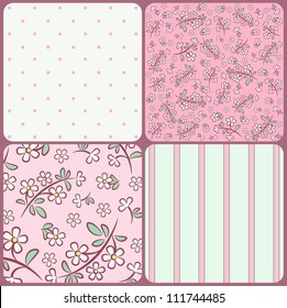 Vintage background with flowers and ornaments. Vector