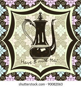 Vintage background with frame and antique teapot