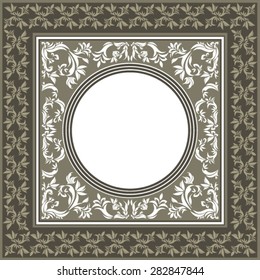 Vintage background frame with floral elements, circle frame and elegant ornament