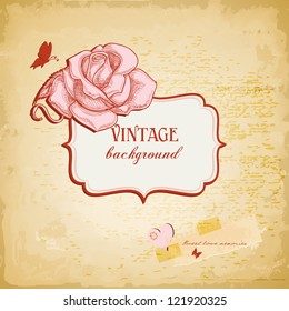Vintage background, frame for text with rose vector illustration