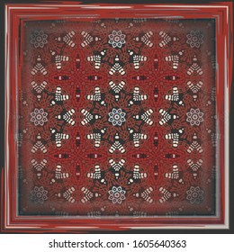 Vintage background with geometric elements in red and black. Retro wallpaper pattern. Scarf design. 