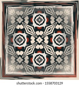 Vintage background with geometric  elements. Retro seamless wallpaper pattern in black and red. Scarf design.