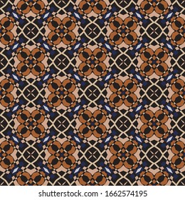 Vintage background with geometric   elements. Retro seamless wallpaper pattern in blue and orange.