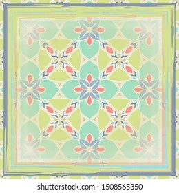 Vintage background with geometric and floral elements. Retro color wallpaper pattern. Scarf design. 