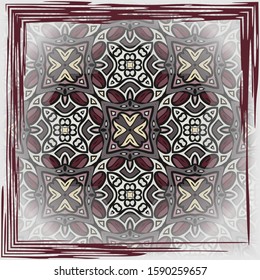 Vintage background with geometric and floral elements. Retro wallpaper pattern. Scarf design. Frame. 