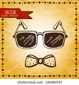 Vintage background with glasses and tie - vector