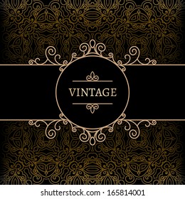 Vintage background, gold label with swirly decoration, ornamental frame template, vector eps10