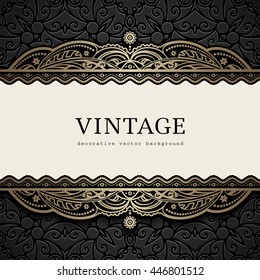 Vintage background, gold vector frame, divider, header, ornamental card template