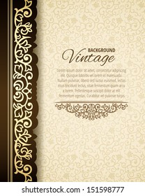 Vintage background with golden border and retro pattern