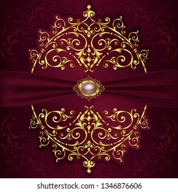 Vintage background with golden lace ornaments and art deco floral decorative elements