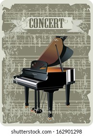 Vintage background of grand piano and music stave