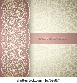 Vintage background, greeting card, invitation with lace ornament, abstract floral pattern template for design 