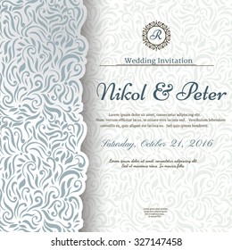 Vintage background, greeting card, invitation with lace ornament, abstract floral pattern template for wedding