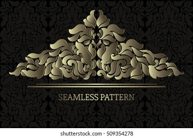 Vintage background, greeting card, invitation with lace Frame and ornament, abstract floral pattern template for wedding etc. design. Black & Golden Design