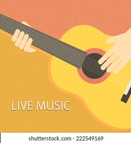 Vintage background with guitar player, vector illustration. 