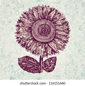 Vintage background with hand drawn flower