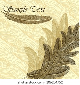 Vintage background with hand-drawn feathers