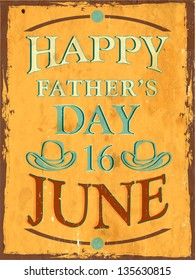 Vintage background of Happy Fathers Day with text 16th June on yellow.
