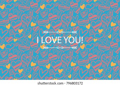 Vintage background with hearts, hand draw, sketch. Happy Valentine's Day. Vector illustration.