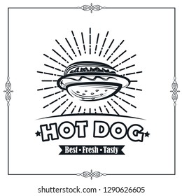 vintage background of hot dog poster for fast food 