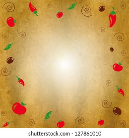 Vintage Background With Icons Vegetables, Vector Illustration