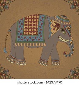 Vintage background with indian elephant and floral pattern