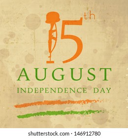 Vintage background for Indian Independence Day with text 15 August and illustration of Amar Jawan Jyoti.