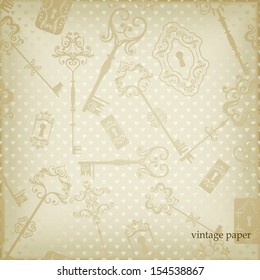 Vintage background with keys, paper design texture