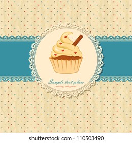 Vintage, Hintergrund mit Spitzen und Cupcakes