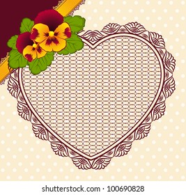 Vintage background with lace ornaments and flowers. Vector