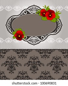 Vintage background with lace ornaments and flowers. Vector