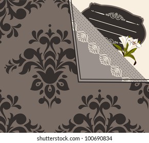 Vintage background with lace ornaments and flowers. Vector